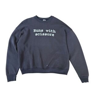 Fruit of the Loom Runs With Scissors Sweatshirt Vintage 90s Graphic XL Black